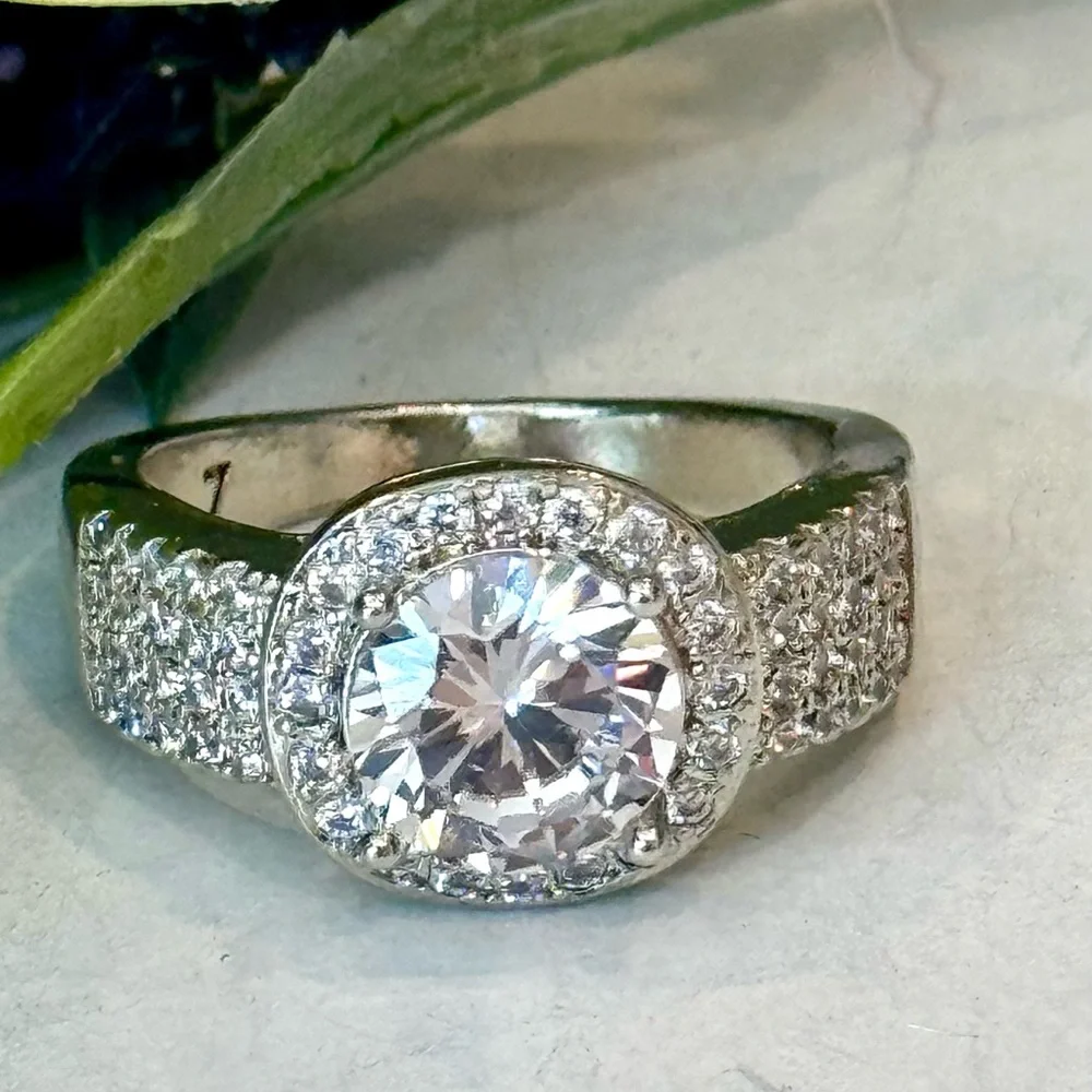 Halo Large CZ Silver Tone Statement Ring – A Touch of Elegance - Picture 1 of 4